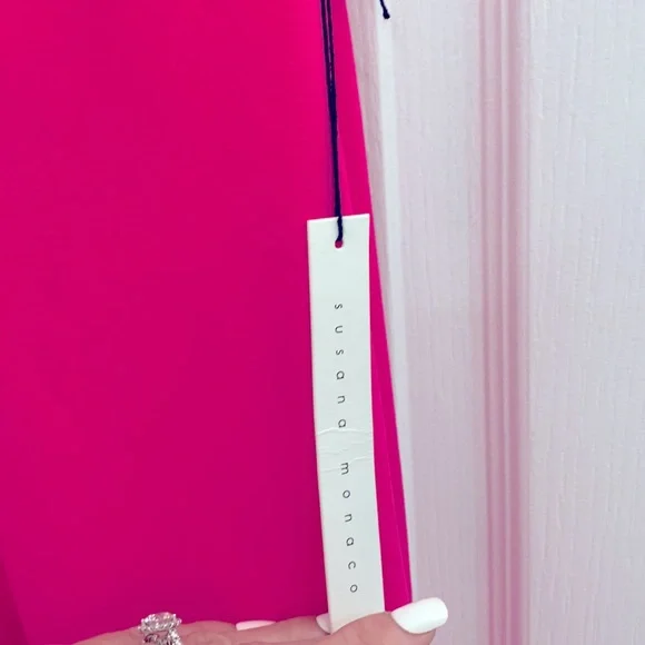 Susana Monaco Ruffled V-Strap Trapeze Dress XS Pink Glo/ Magenta. - Picture 3 of 7